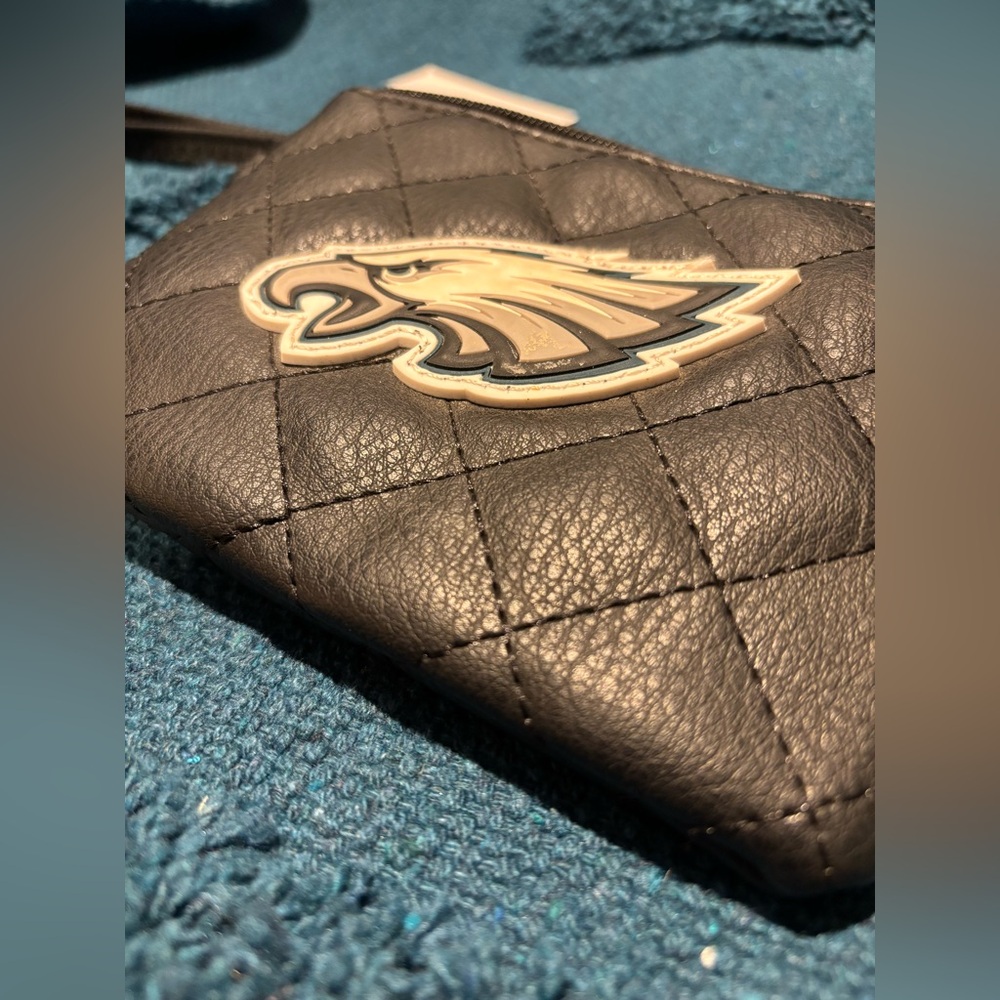 NWT Black NFL Philadelphia Eagles Quilted Wristlet Clutch ft Emblem & Tassel 🏈 - Picture 11 of 14